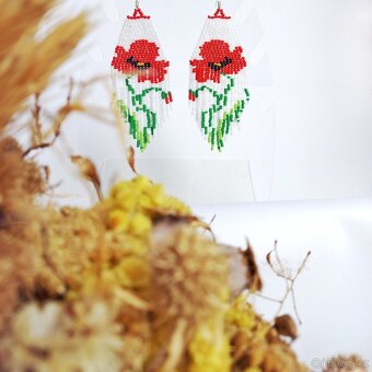 🌺 Náušnice z korálků "Červené máky" 🌺 - 2