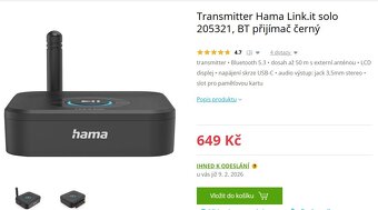 Bluetooth přijímač Transmitter Hama Link.it solo - 2
