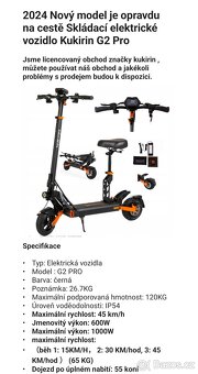 Prodám elektro koloběžku kukirin G2 PRO - 2