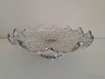 Skleněná, stříbrná retro mísa na nožce – lisované sklo - 2