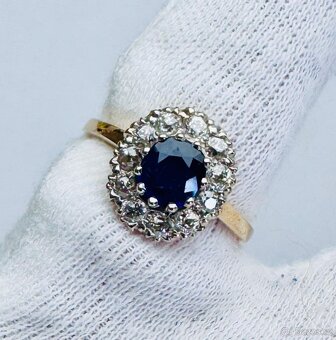 STAROŽITNÝ 14K ZLATÝ PRSTEN SE SAFÍREM A DIAMANTY - 2