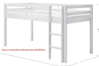 Vyvýšená postel s žebříkem, vč. roštu; masiv, bílá (90×200) - 2
