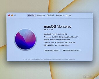 MacBook Pro 15” 2017/16GB RAM/Intel i7/512GB SSD/ Záruka - 2
