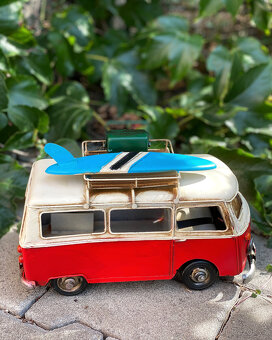Plechový retro autobus surfing - kovová modelová replika - 2