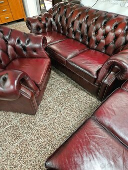 CHESTERFIELD ŠTÝL,KOŽENÁ SEDAČKA 3+3+1,ZĽACNENÁ - 2