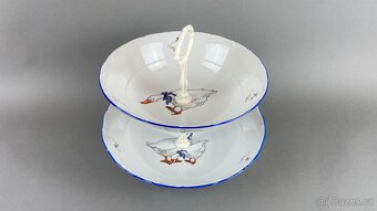 Etažér s motivem hus, modrá linka, porcelán - 2