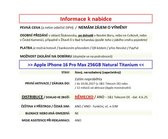 iPhone 16 Pro Max 256GB Natur NOVÝ NEROZBALENÝ - 2