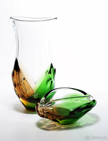 Hutní sklo, váza a popelník, autor Ladislav Paleček - 2
