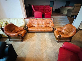 589 Rustikální kožená sedací souprava sedačka 3+1+1 masiv - 2