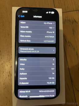 Zánovní Apple iPhone 16 Black 128GB - záruka - 2