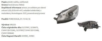 Ford Kuga II Levé přední světlo - Xenon - ORIGINÁL - 2