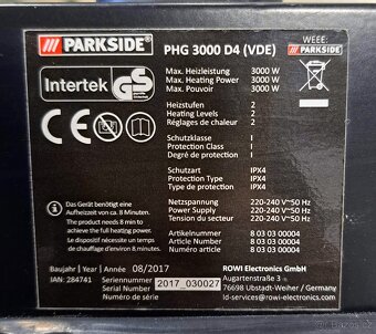Elektrický topný ventilátor Parkside PHG 3000 D4 - 2