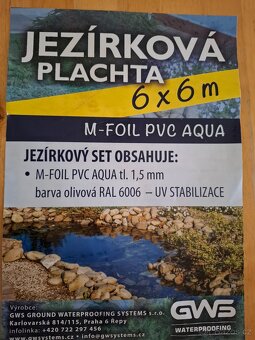 Prodám NOVOU jezírkovou folii 6x6 m – 2 ks, 4x4 m – 2 ks - 2