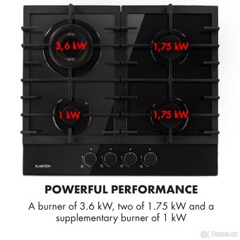 Ignito 60cm Plynová varná deska 4 hořáky Černá - 2