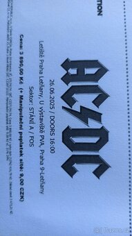 Lístek na AC/DC Praha Letňany zóna A - 2