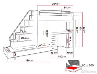 Vyvýšená postel PARADISE 5, Bílá Bílá Lesk - 2