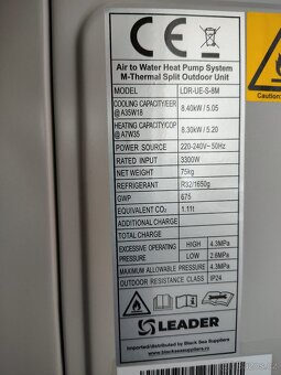 Leader split - tepelné čerpadlo, výkon 8kW - 2