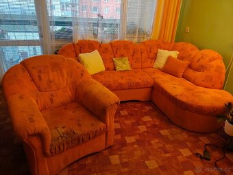 rohová rozkládací sedací souprava+křeslo - 2