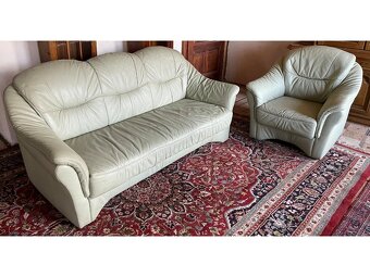 Luxusní kožená sedací souprava 3+1+taburet,1900 - 2