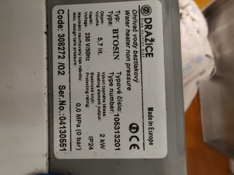 Prodám Ohřívač vody Dražice BTO 5 IN beztlakový + baterie - 2