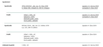 Obchodní podíl ve výši 100 % s vkladem 1.000,- Kč - 2
