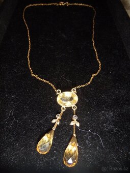 Zlatý 14K starožitný koliér s citríny. - 2