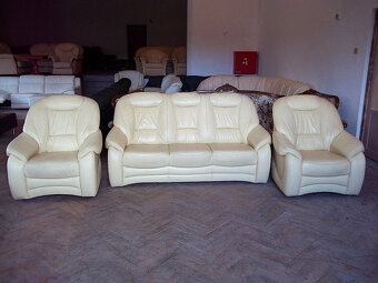 126 Kožená sedací souprava sedačka 3+1+1 béžová - 2