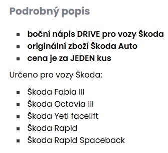 ŠKODA - Boční nápis DRIVE original - 2