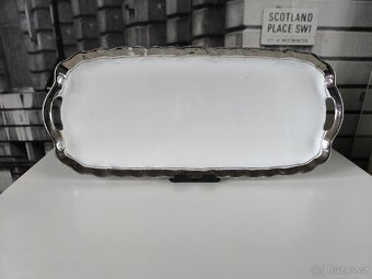 Starožitný porcelánový obdélníkový tác se stříbřením - 2