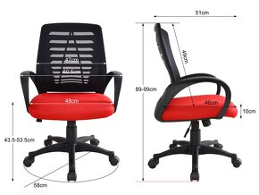 Kancelářská židle se síťovaným opěradlem a červeným sedákem - 2