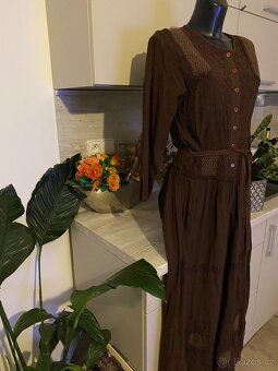 Dlouhe saty rukavy hnede boho maxi 38, 42 - 2