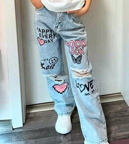 Dívčí džíny/ kalhoty s potiskem, velikost 10 let - 2