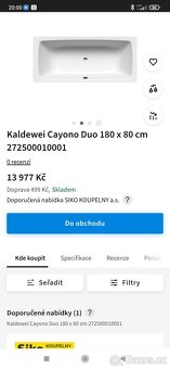 Nová vana Kaldewei Cayono Duo bílá 180x80 - 2