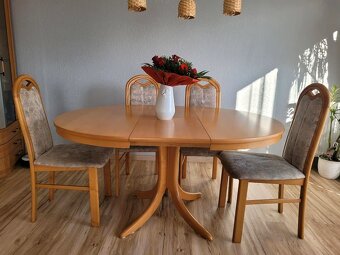 Stůl jídelní kulatý, rozkládací a 4 židle - 2