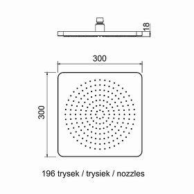 Hlavová sprcha mosazná, hranatá 30×30 cm, NOVÁ - 2