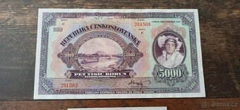 Bankovky a státovky 5000 Kč 1920, 20 Kčs 1945. - 2