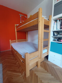 Patrová postel pro 3 děti, masivní, smrk, ulozny prostor - 2