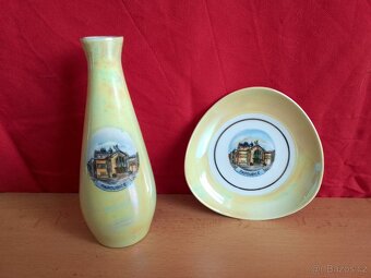 STARÁ PORCELÁNOVÁ VÁZIČKA  A MISKA  S OBRÁZKEM PARDUBICE - 2