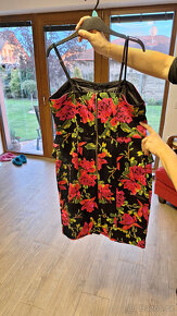 dámské pouzdrové mini šaty vel.42 černé s růžovými květy č.8 - 2