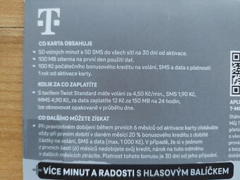 SIM karta T-mobile 100 Kč + 50 min + 50 SMS + 100 MB twist - 2