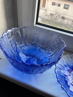 Sada modrých skleněných mís – „Ledová struktura“ - 2