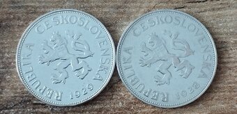 STŘÍBRNÉ MINCE 2x 5 Koruna Československo 1928,1929 - 2