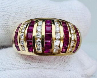 LUXUSNÍ 18K PRSTEN S PŘÍRODNÍMI RUBÍNY A DIAMANTY - 2