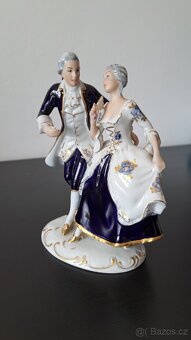 Royal dux porcelánová soška rokokový pár kobaltový - 2