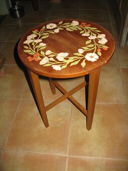 květinový, odkládací, skládací, malovaný stolek - 2
