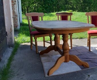 Stůl jídelní rozkládací a 4 židle - pravé dřevo masiv - 2