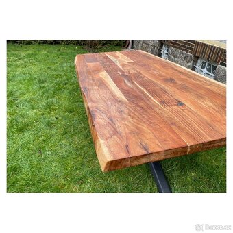 Masivní jídelní stůl – teak + kov, 210×100 cm - 2