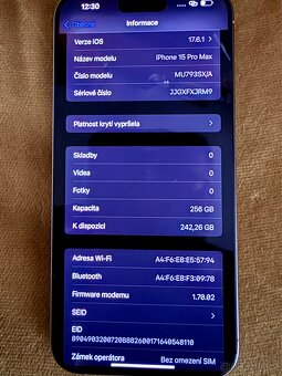Prodám použitý iPhone 15 Pro Max 256GB - 2