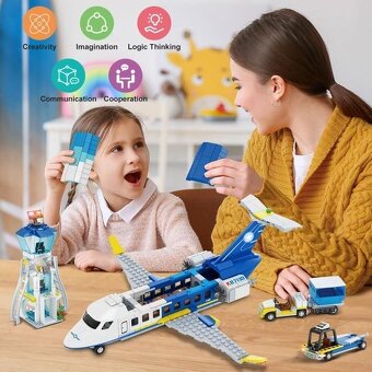 Dětská stavebnice Letadlo s terminálem 711 dílků B0D3KV44NQ - 2