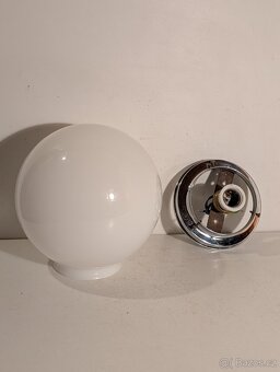 Art Deco lustr z niklované mosazi, bílé opálové stínidlo - 2